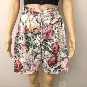 Vintage Boho Pastel Floral Pattern Cottagecore Colorful High Waisted Shorts.
